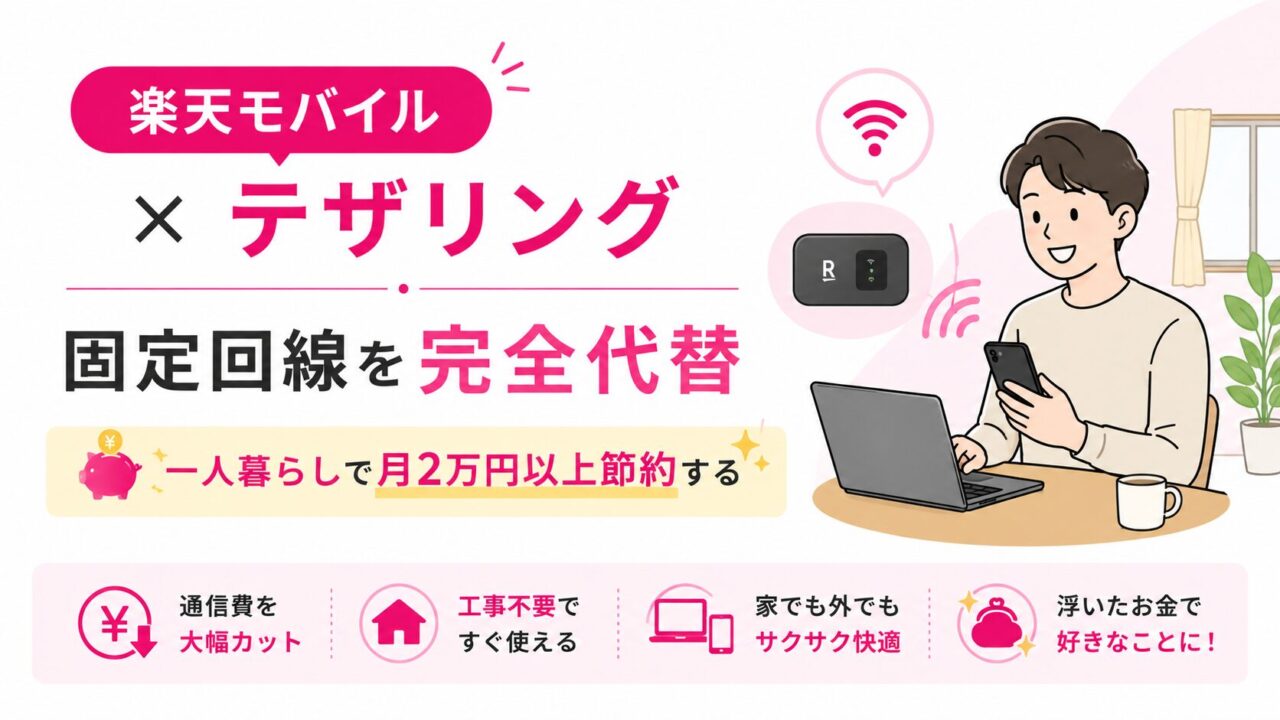 楽天モバイル×テザリングで固定回線を完全代替│一人暮らしで月2万円以上節約する完全ガイド